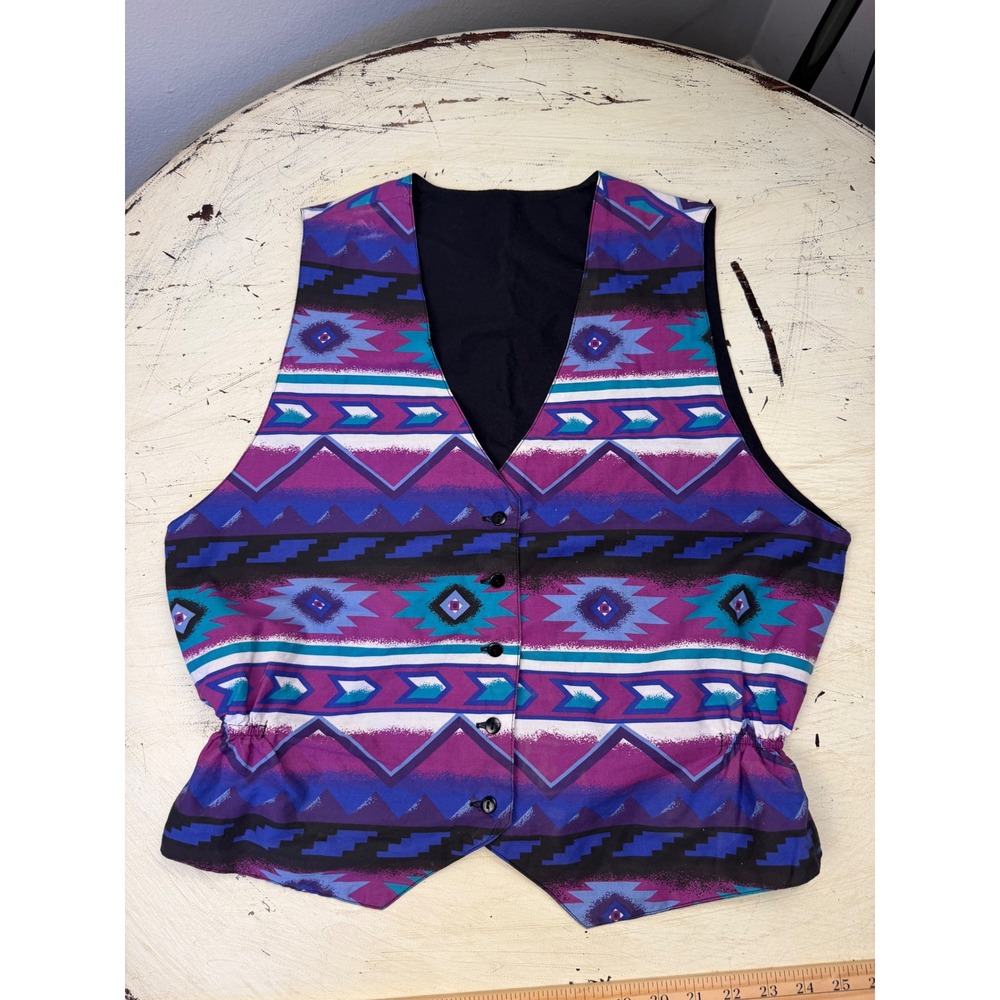 Southwestern Geometric Cowboy Vest Mens Purple Blue 90s Vintage‎ Style Formal